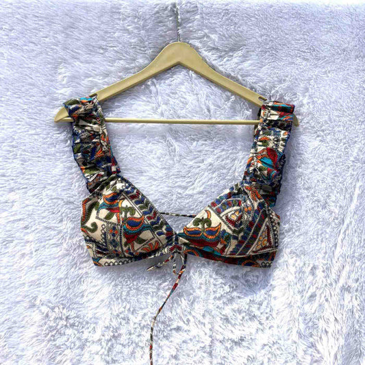 White Traditonal Art Frill Sleeves Removable Pads Bra - Kj10382