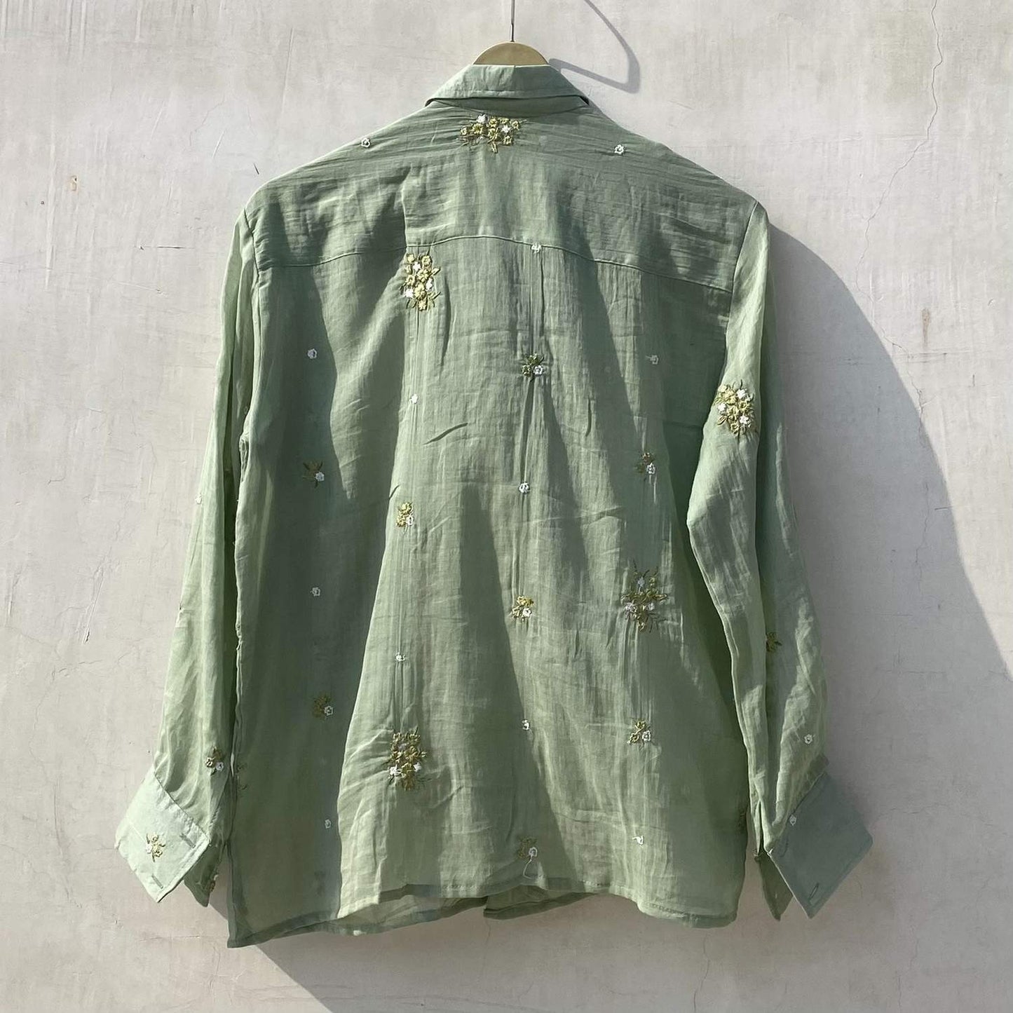 Mint Green Floral Thread Embroidery Shirt and Bra Combo - KJ10163