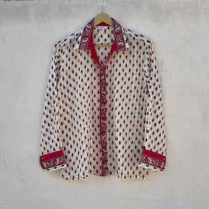 White Red Butti Mul Women Shirt - KJ10229