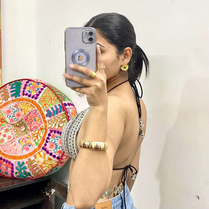 Cream Black Geometry Removable Pad Bra - KJ10321