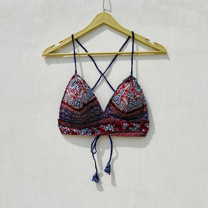 Indigo Ajrakh Shirt and Bra Combo - KJ10073