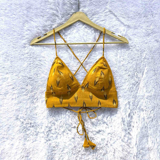 Yellow Ikat Removable Pads Bra - Kj10380