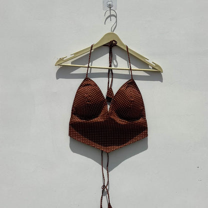 Brown Polka Camel Removable Pads Bralette - Kj104122