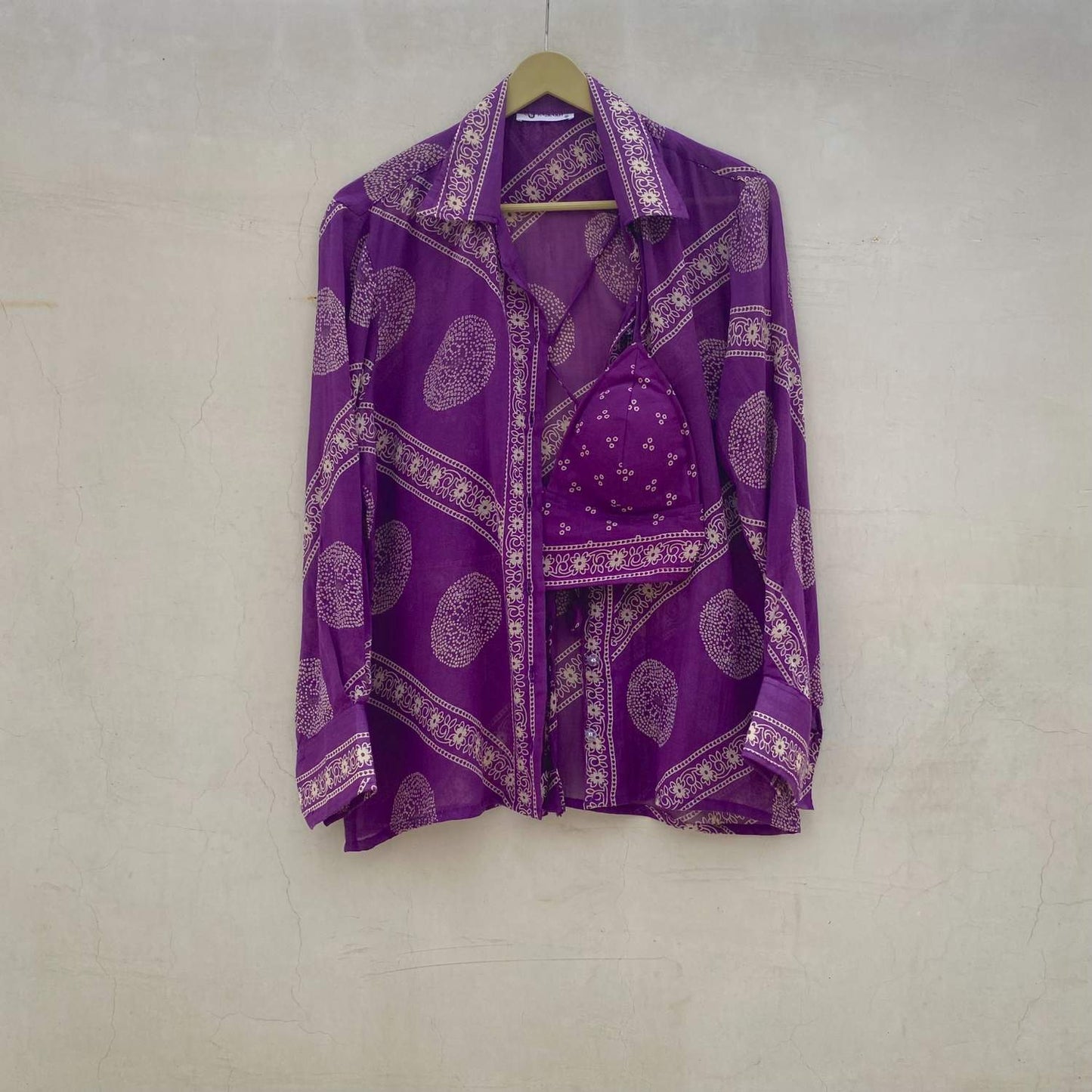 Purple Bandhej Shirt and Bra Combo - KJ10101
