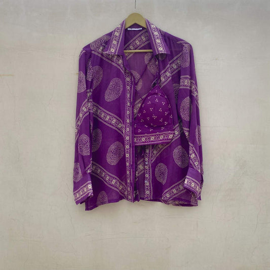 Purple Bandhej Shirt and Bra Combo - KJ10101