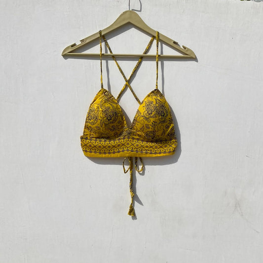 Yellow Blue Floral Poetry Removable Pads Bra - KJ10037