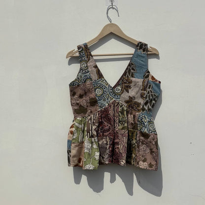 Light Multicolor Ptach Deep Neck Cut Sleeves Removable Pads Top - Kj10435