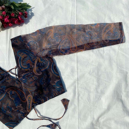 Black Floral Pialsey Organza Blouse - 700 - FAL10082