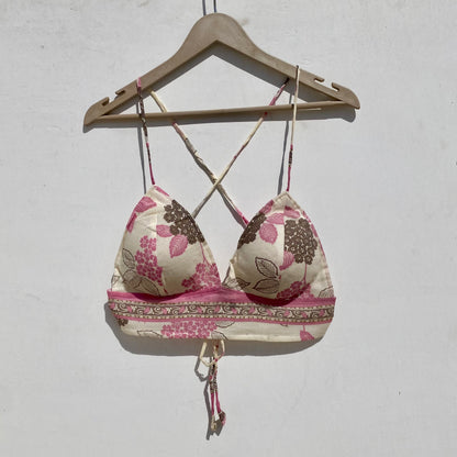 White Pink Leaf Removable Pads Bra - KJ10018