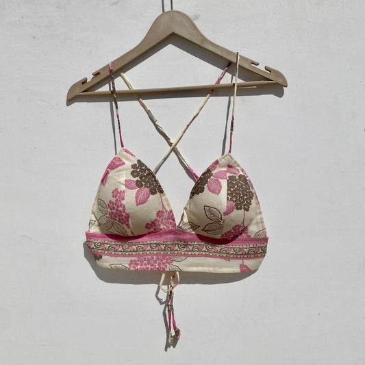 White Pink Leaf Removable Pads Bra - KJ10018