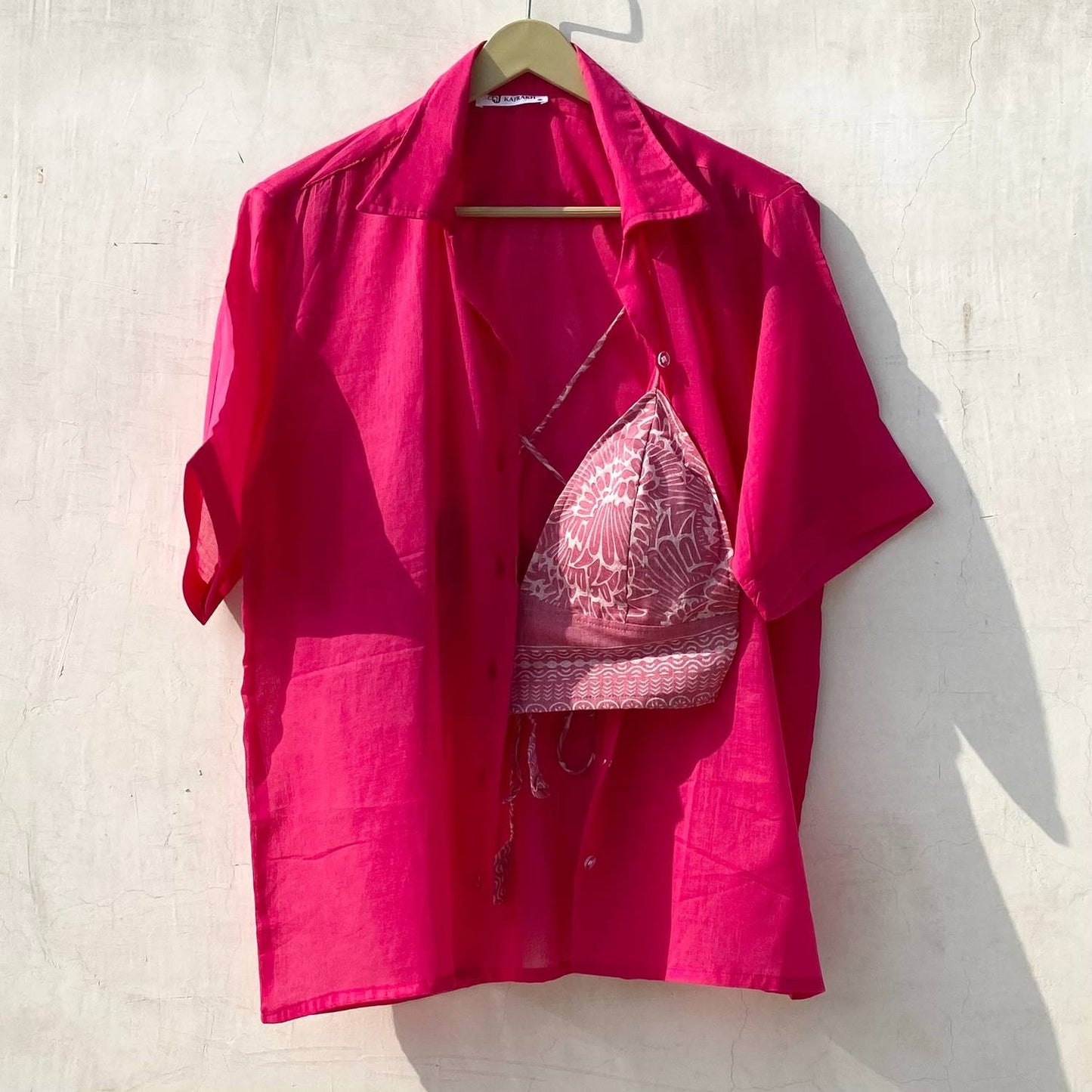 Pink Mul Shirt and Pink Abstract Bra Combo - KJ10162