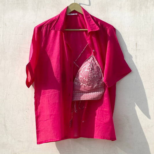 Pink Mul Shirt and Pink Abstract Bra Combo - KJ10162