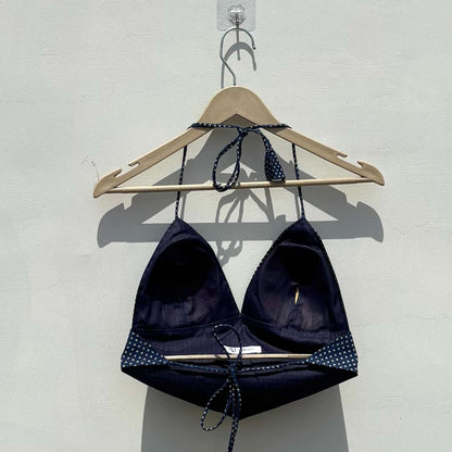 Navy Blue Polka Camel Removable Pads Bralette - Kj104124