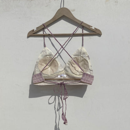 White Pink Leaf Removable Pads Bra - KJ10018