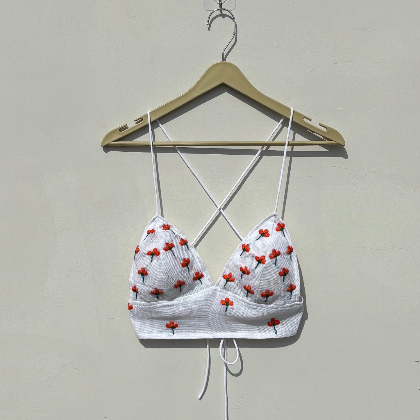 Orange Floral Embroidery Removable Pads Bra - KJ10400