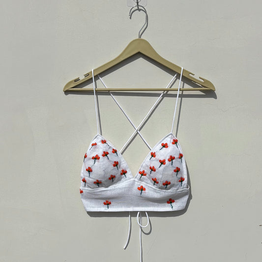 Orange Floral Embroidery Removable Pads Bra - KJ10400