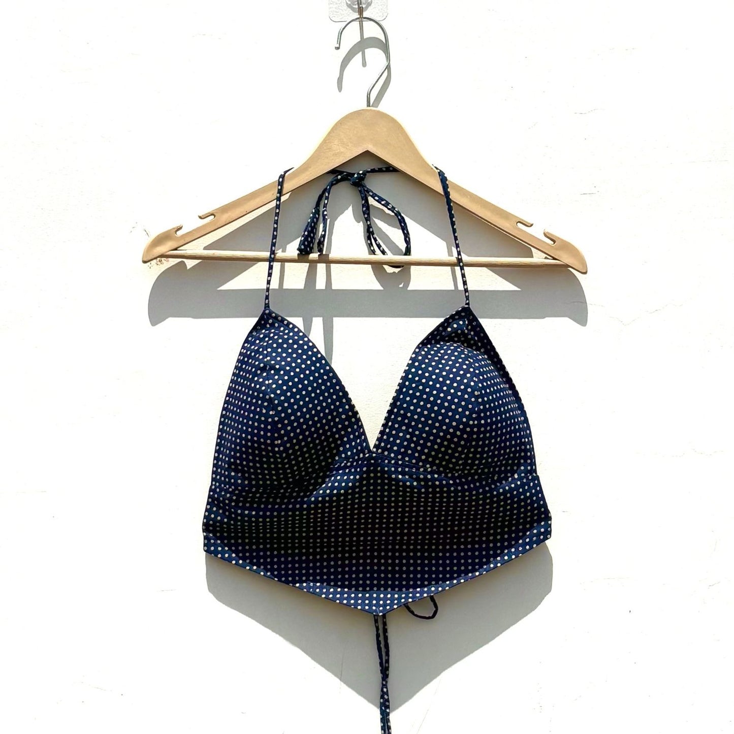 Navy Blue Polka Camel Removable Pads Bralette - Kj104124