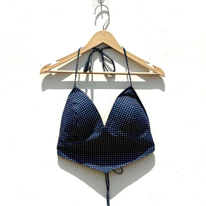 Navy Blue Polka Camel Removable Pads Bralette - Kj104124