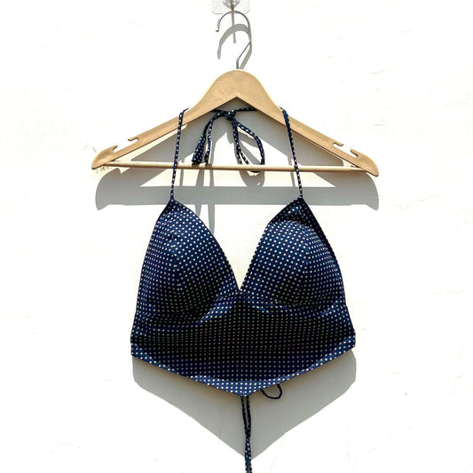Navy Blue Polka Camel Removable Pads Bralette - Kj104124
