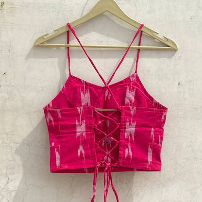 Pink Ikat Criss Cross Removable Pads Top - KJ10181