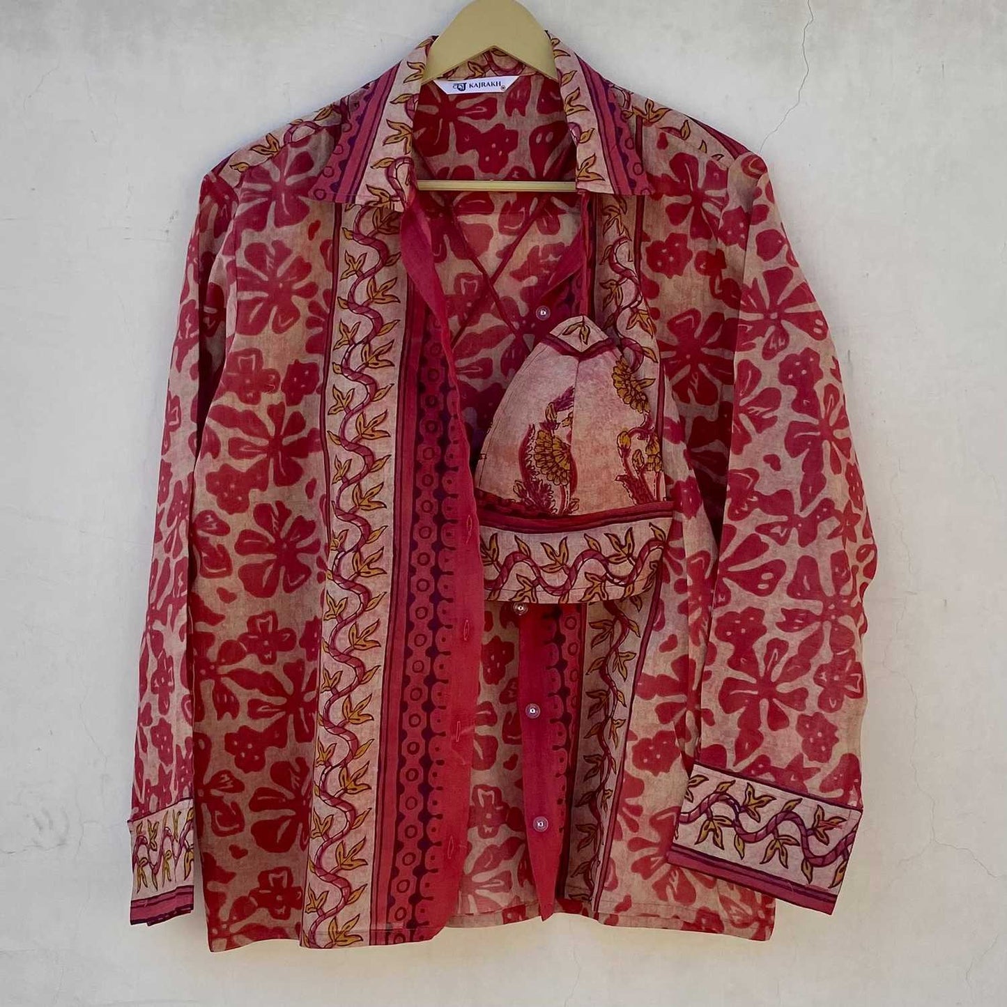 Carrot Batik Floral Shirt and Bra Combo - KJ10227