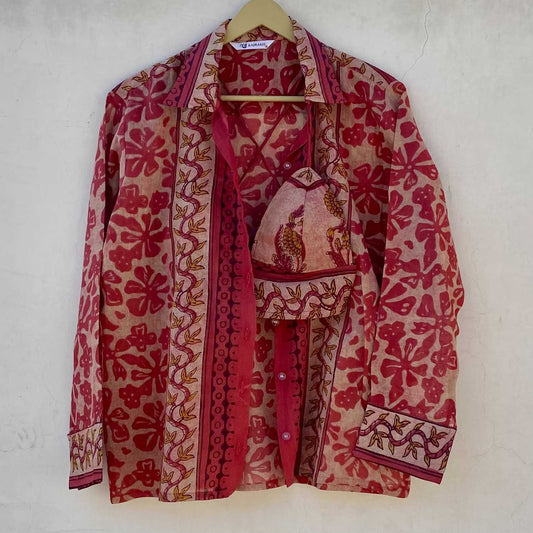 Carrot Batik Floral Shirt and Bra Combo - KJ10227