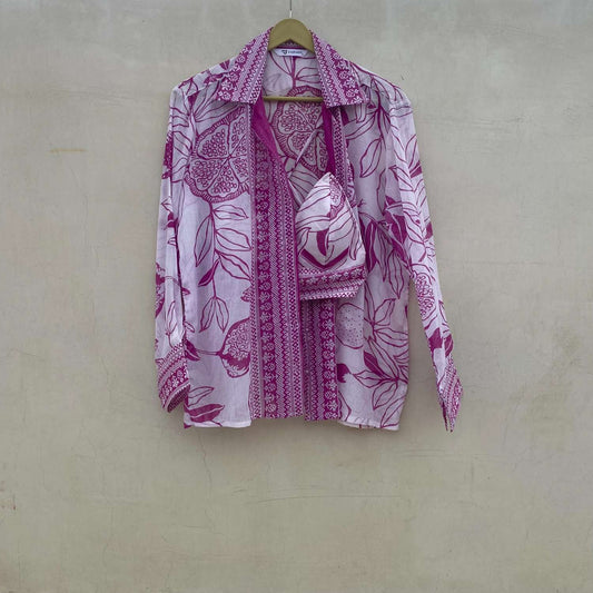 White Purple Leaf Shirt and Bra Combo - KJ10102