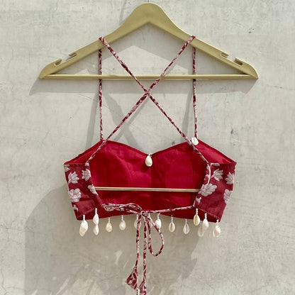 Navratri Wine Floral Bralette Removable Pads - KJ10184