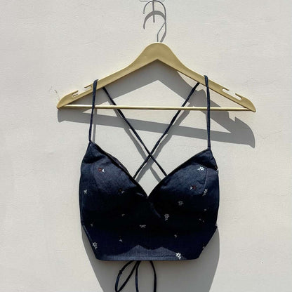 Denim Floral Removable Pads Bra - Kj10415