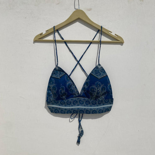 Navy Blue Indigo Multi Floral Removable Pads Bra - KJ10017