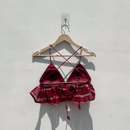 Rasberry Batik Frill Removable Pads Bralette - Kj104125