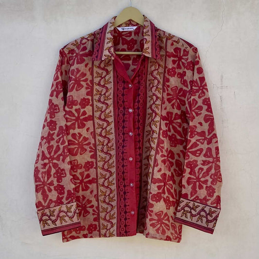 Carrot Batik Floral Mul Women Shirt - KJ10225