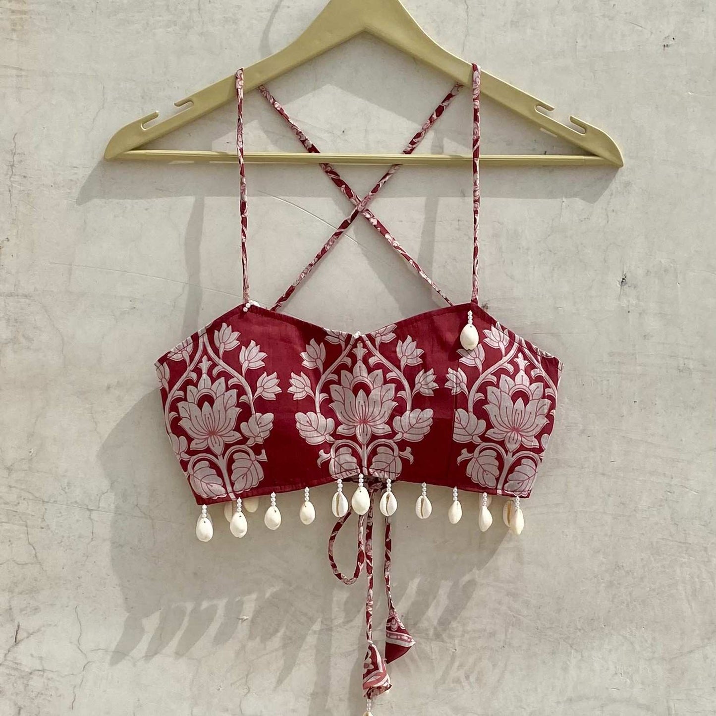 Navratri Wine Floral Bralette Removable Pads - KJ10184