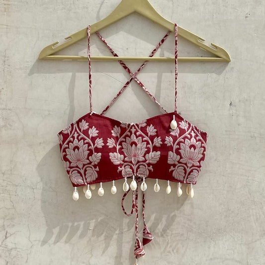 Navratri Wine Floral Bralette Removable Pads - KJ10184