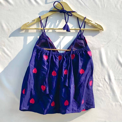 Navy Blue Heart Tree Removable Pads Top - KJ10312