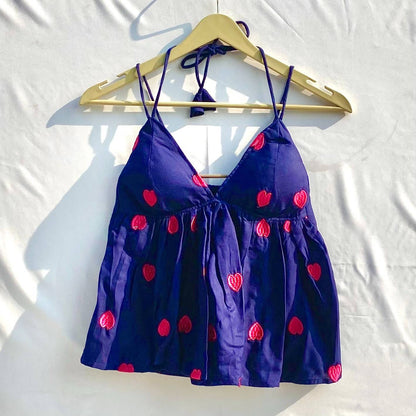 Navy Blue Heart Tree Removable Pads Top - KJ10312