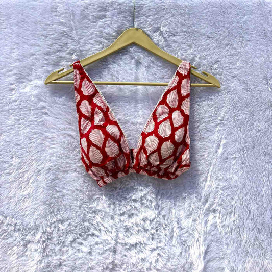 Red Handblock Removable Pads Bra - Kj10381