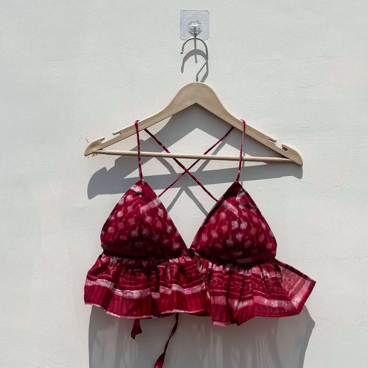 Rasberry Batik Frill Removable Pads Bralette - Kj104125
