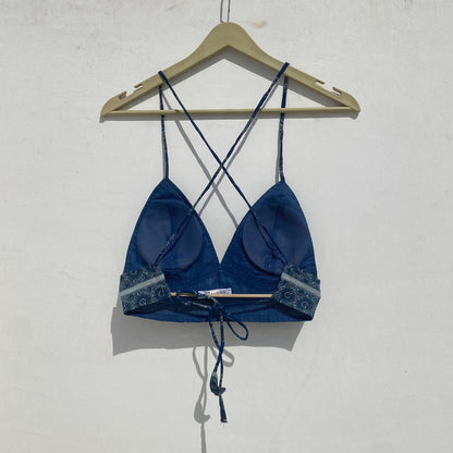 Navy Blue Indigo Multi Floral Removable Pads Bra - KJ10017