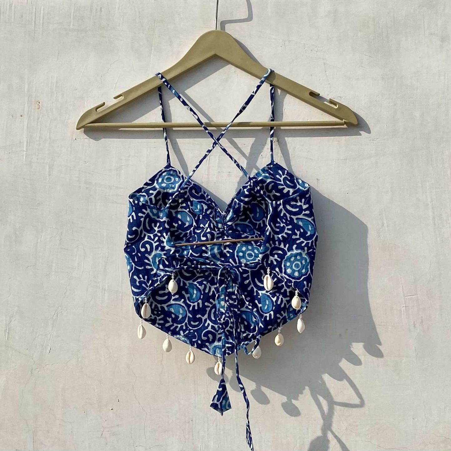 Navratri Indigo Batik Removable Pads Top - KJ10156
