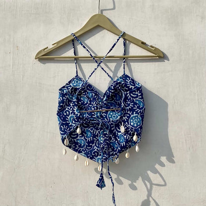 Navratri Indigo Batik Removable Pads Top - KJ10156