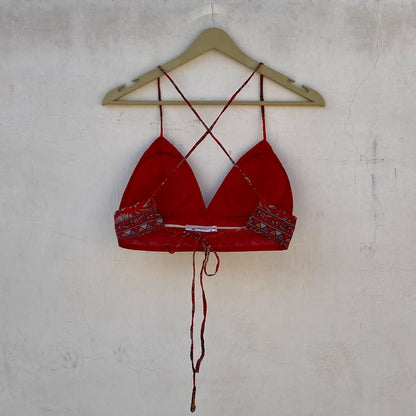 Brown Red Butti Shirt and Bra Combo - KJ10224