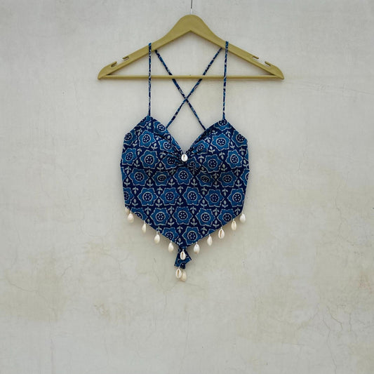 Navratri Blue Trikot Removable Pads Top - KJ10085