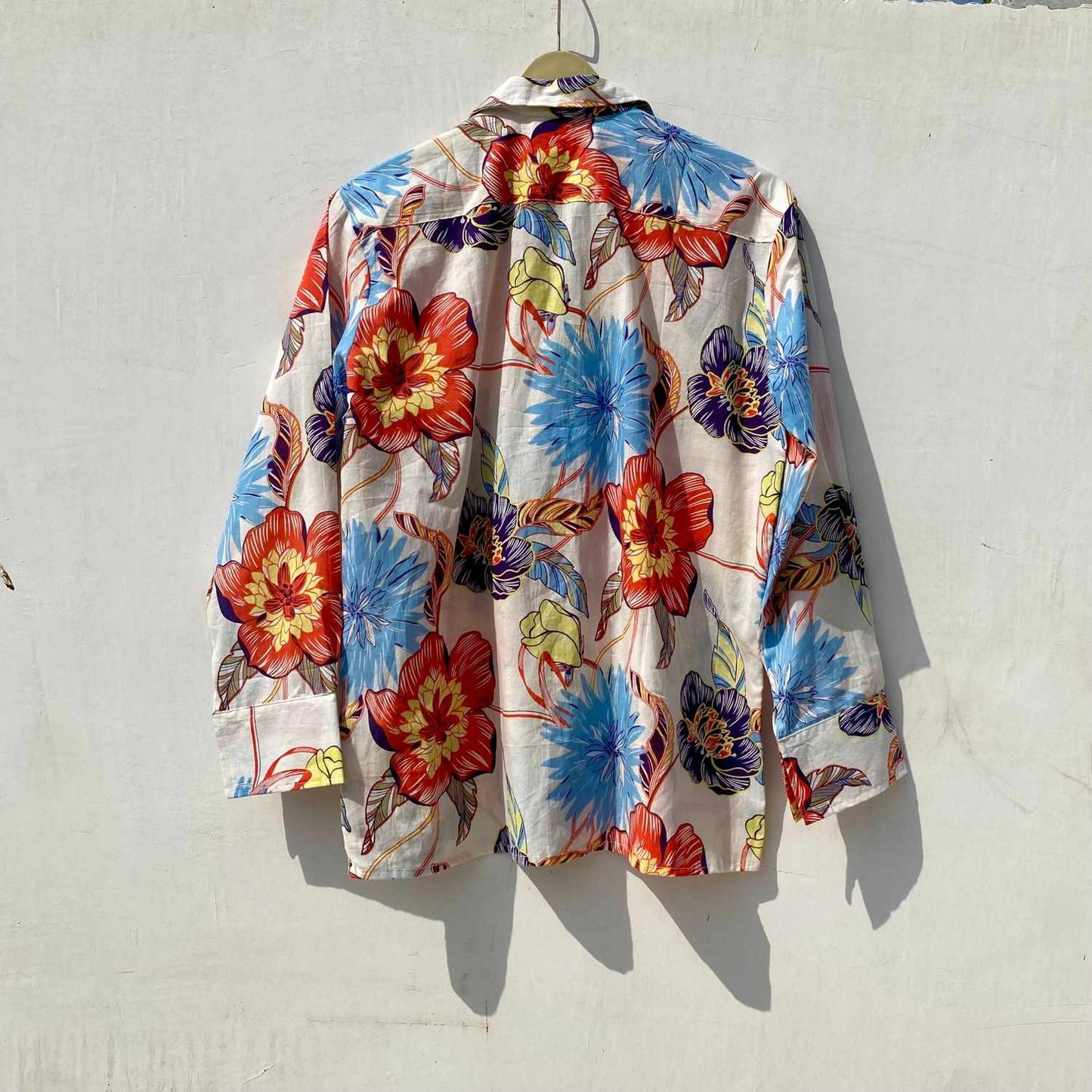 White Orange Blue Big Floral Mul Women Shirt - KJ10098