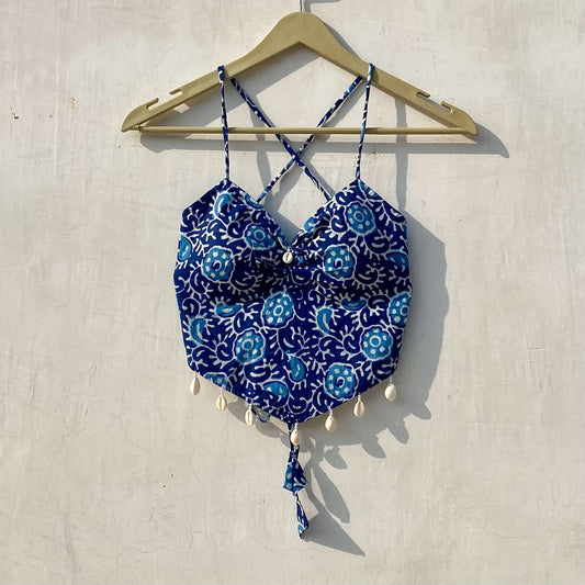 Navratri Indigo Batik Removable Pads Top - KJ10156