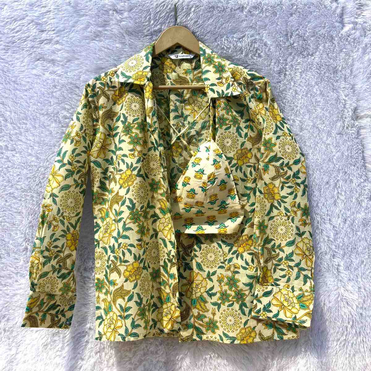 Cream Yellow Jaal Shirt and Buti Bra Combo - KJ10371