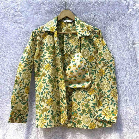 Cream Yellow Jaal Shirt and Buti Bra Combo - KJ10371