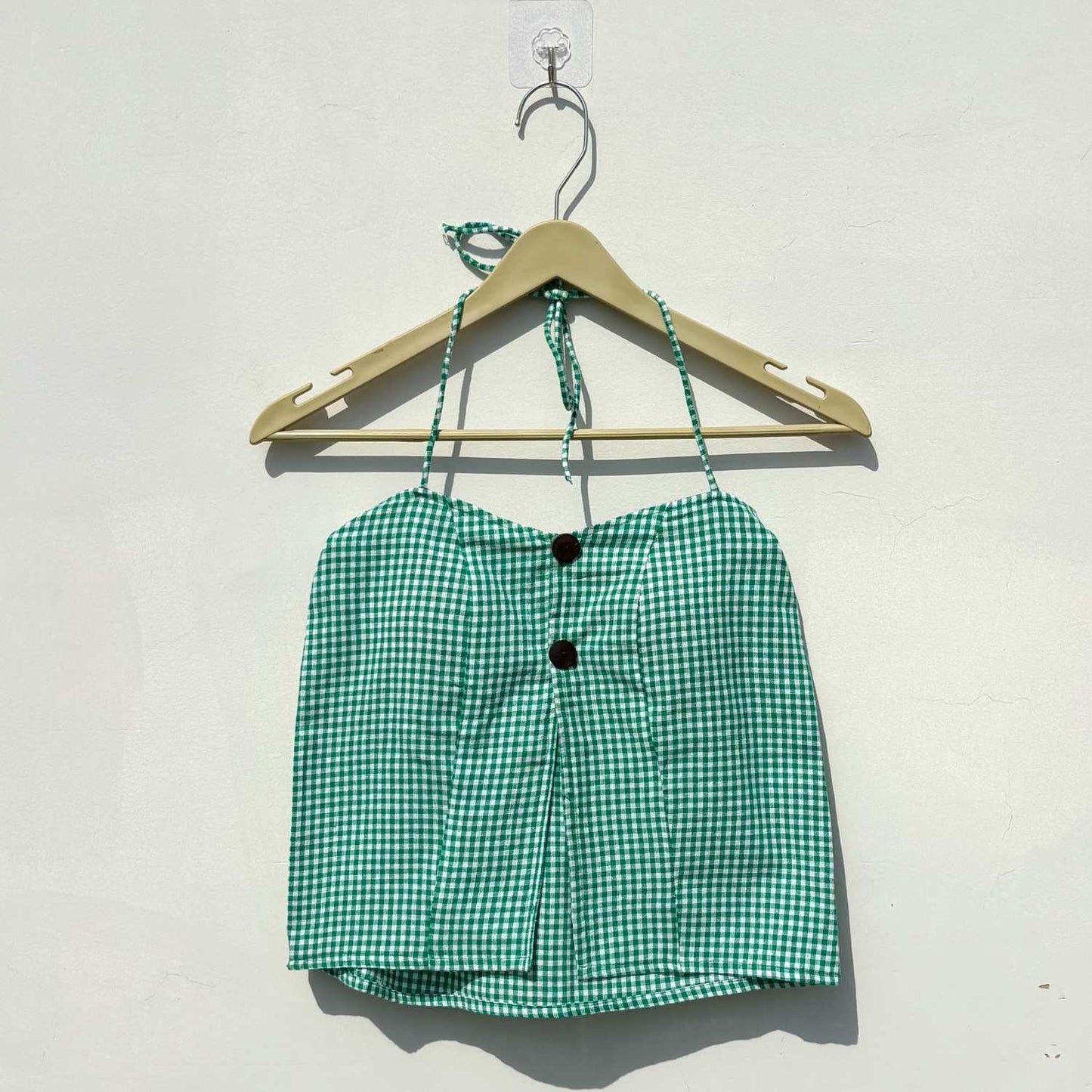 Green Checks Retro Removable Pads Top - KJ10407