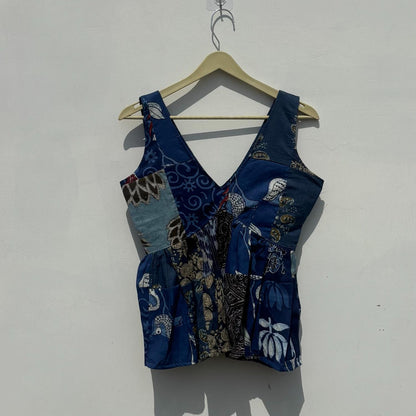 Indigo Ptach Deep Neck Cut Sleeves Removable Pads Top - Kj10437