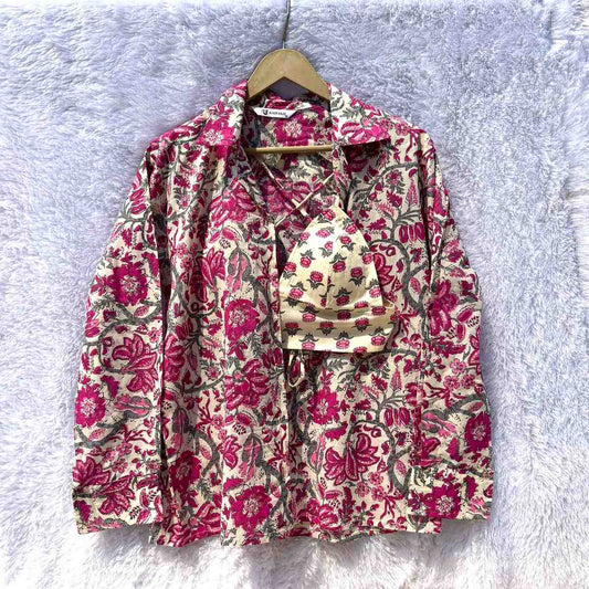 Cream Pink Jaal Shirt and Buti Bra Combo - KJ10372